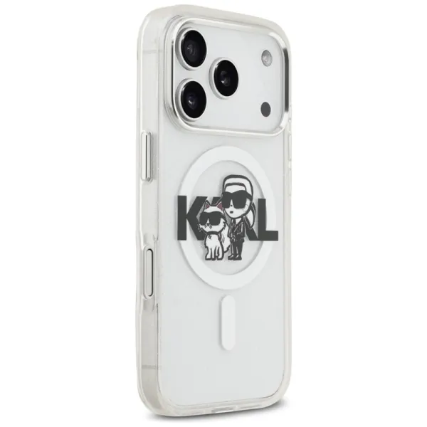 Karl Lagerfeld IML Glitter Karl & Choupette Sketch Logo MagSafe - Case for iPhone 17 Pro (transparent)
