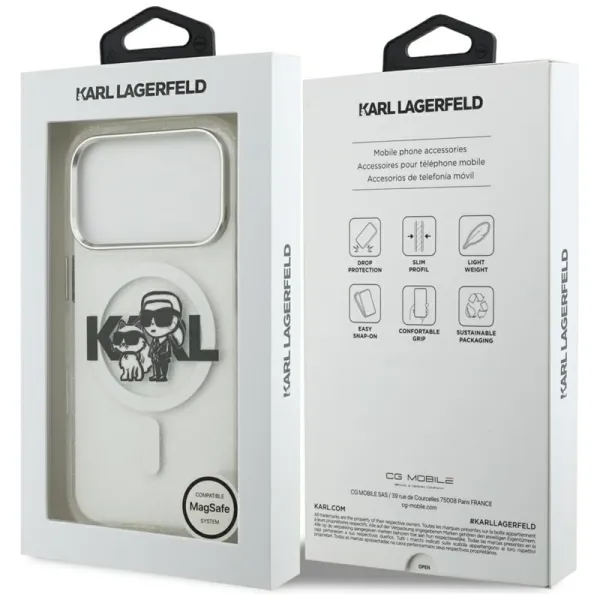 Karl Lagerfeld IML Glitter Karl & Choupette Sketch Logo MagSafe - Case for iPhone 17 Pro (transparent)