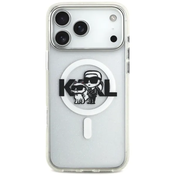 Karl Lagerfeld IML Glitter Karl & Choupette Sketch Logo MagSafe - Case for iPhone 17 Pro Max (transparent)
