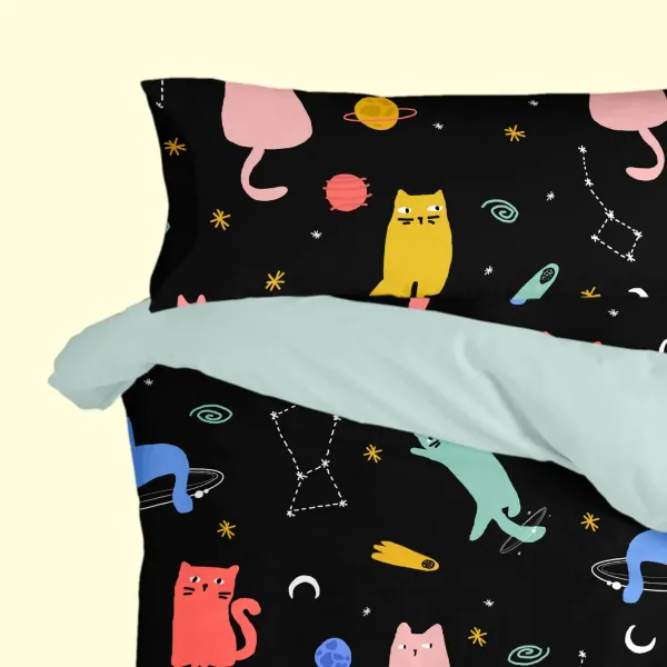 Pillowcase HappyFriday Aware Cosmic cats Multicolour 45 x 125 cm