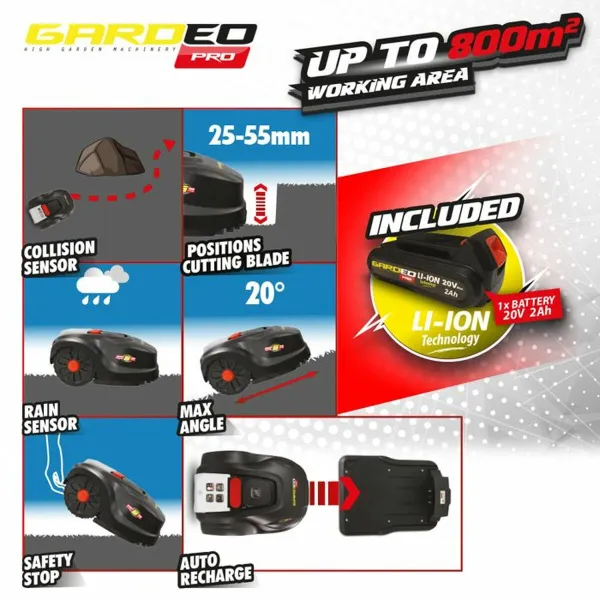 Zālāja pļaušanas robots Gardeo GRO20V20WIFI 1000 M² 800 m²