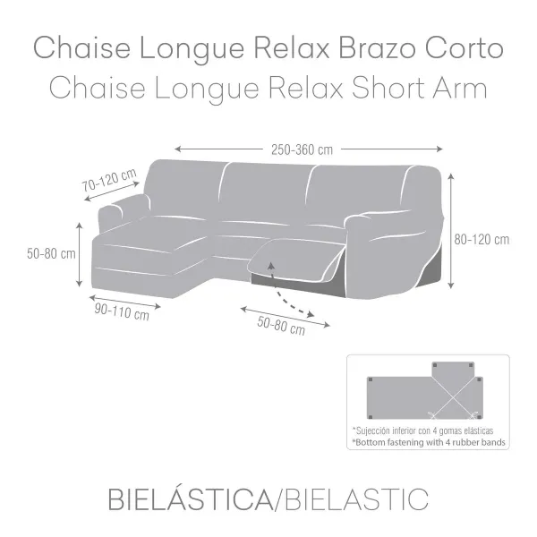 Right short arm chaise longue cover Eysa JAZ Dark grey 120 x 120 x 360 cm