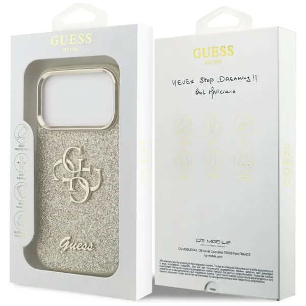 Guess Fixed Glitter Big 4G Metal Frame - Case iPhone 17 Pro (gold)