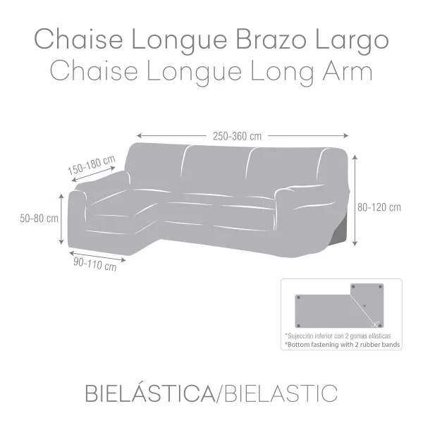 Left long arm chaise longue cover Eysa JAZ Grey 180 x 120 x 360 cm