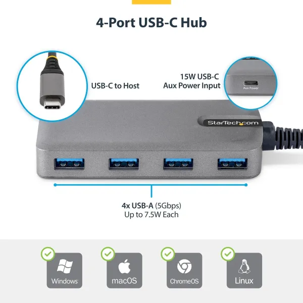 USB-jaotur Startech 5G4AC-USB-C-HUB Hall