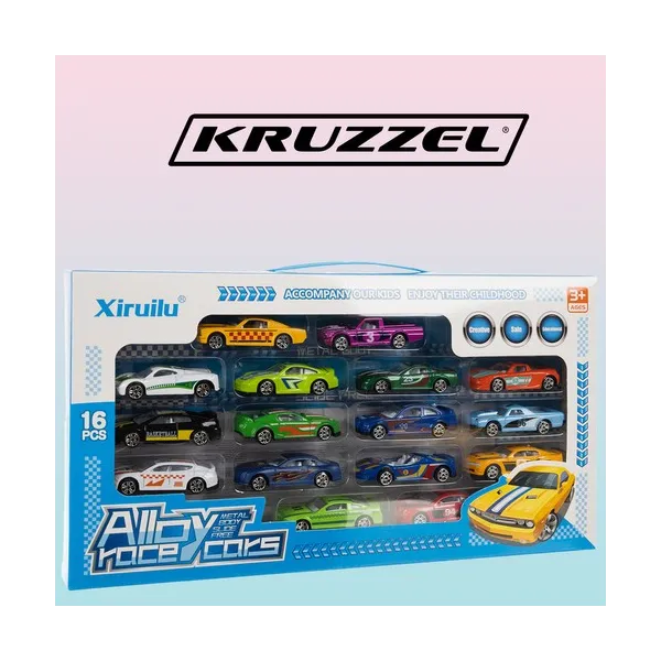 Colorful cars/springs 1:64 - 16pcs Kruzzel 20352