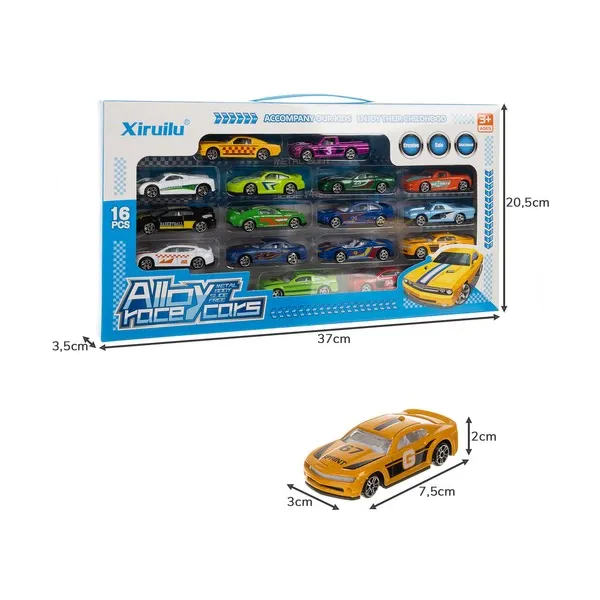 Värvilised autod/vedrud 1:64 - 16 tk Kruzzel 20352
