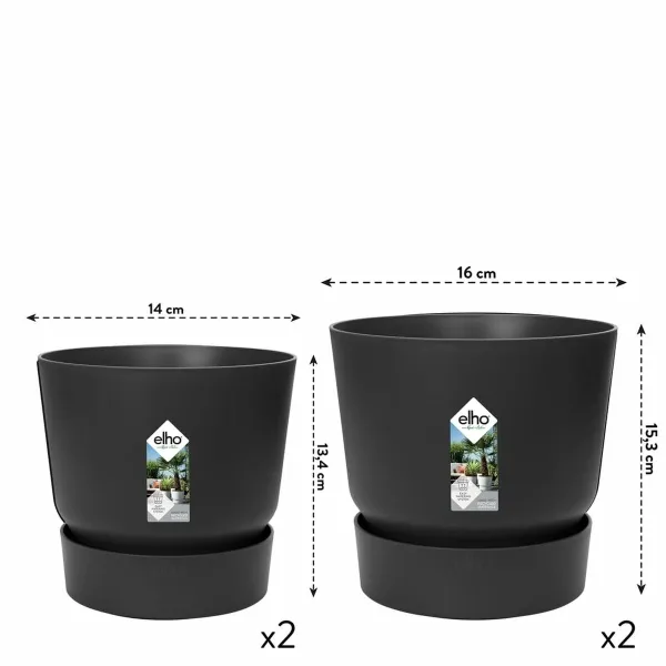 Pottide komplekt Elho Must Plastmass Ringjas 2 Tükid, osad