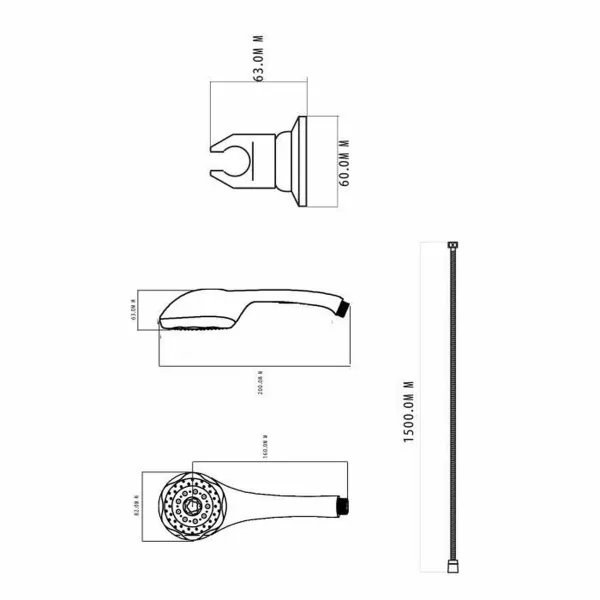 Suihkupää letkulla Rousseau Heko Stop'O Harmaa Ruostumaton teräs 150 cm 5 Asetusta