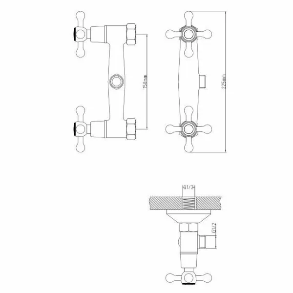 Maišytuvas su dviem rankenėlėmis Rousseau Beverley Pilka Metalinis Žalvaris 15 cm Dušas