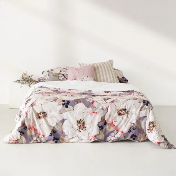 Nordic cover HappyFriday White Peonies Multicolour 260 x 240 cm