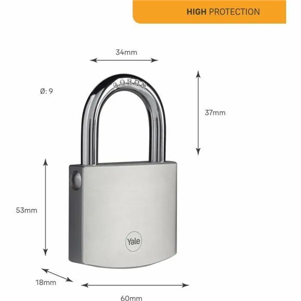 Key padlock Yale Brass Steel Rectangular Silver