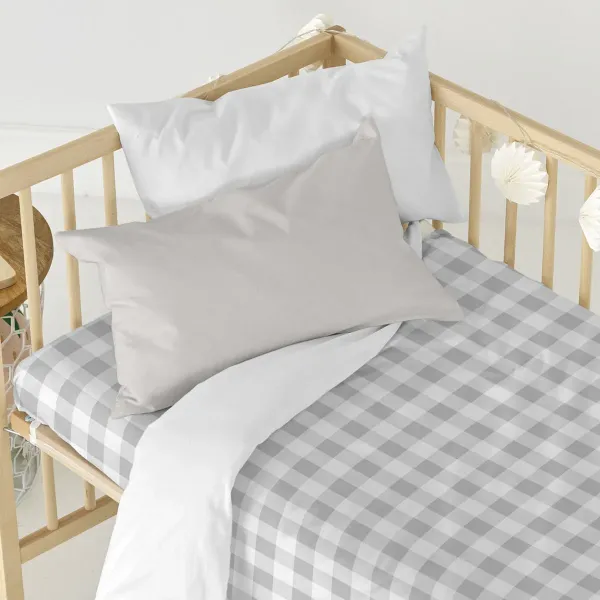 Fitted bottom sheet HappyFriday Basic Kids Grey 70 x 140 x 14 cm Gingham