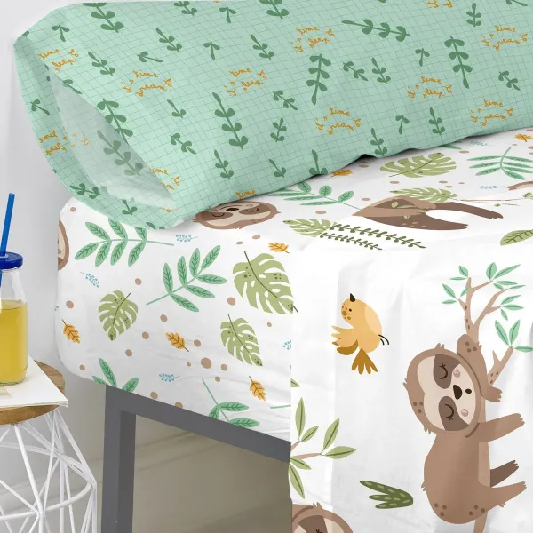 Fitted bottom sheet HappyFriday Moshi Moshi Happy Sloth Multicolour 90 x 200 x 32 cm