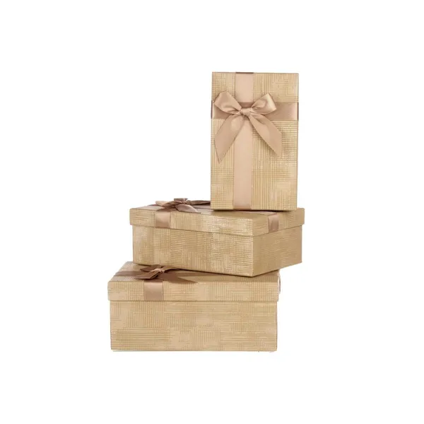 Set of decorative boxes Beige Cardboard Stripes Lasso 3 Pieces