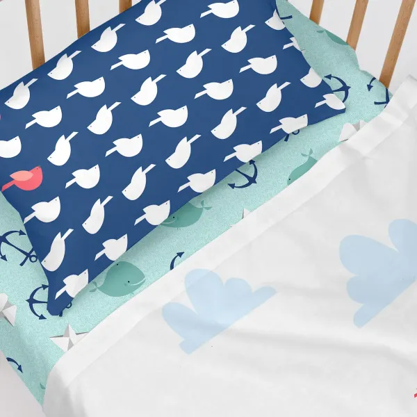 Bedding set HappyFriday Moshi Moshi Whale Multicolour Baby Crib 2 Pieces