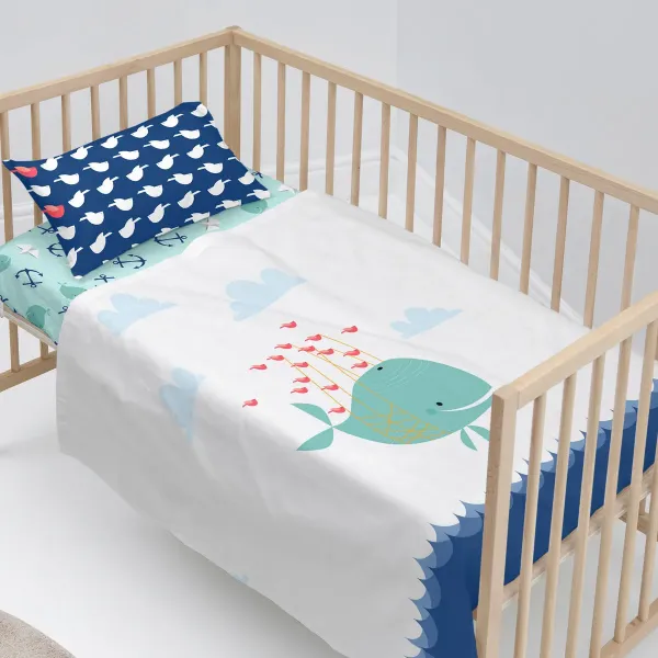 Bedding set HappyFriday Moshi Moshi Whale Multicolour Baby Crib 2 Pieces