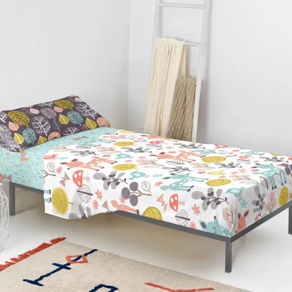 Bedding set HappyFriday Moshi Moshi Woodland Multicolour Single 2 Pieces