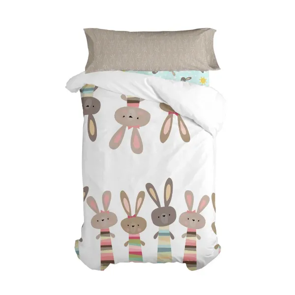 Duvet cover set HappyFriday Moshi Moshi Rabbit Family Multicolour Single 2 Pieces