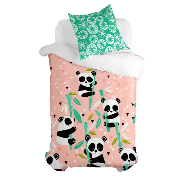 Duvet cover set HappyFriday Moshi Moshi Panda Garden Pink Single 2 Pieces