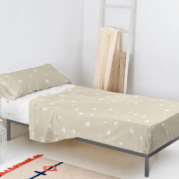 Bedding set HappyFriday Basic Kids Little star Beige Single 180 x 270 cm 2 Pieces