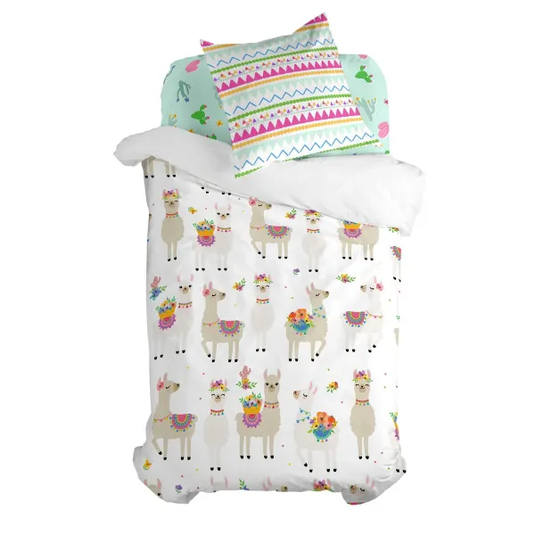 Duvet cover set HappyFriday Moshi Moshi Cute Llamas Multicolour Single 2 Pieces