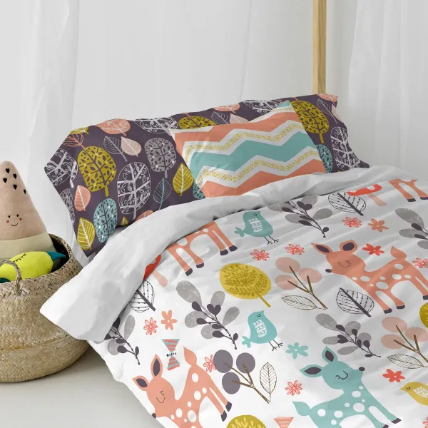 Duvet cover set HappyFriday Moshi Moshi Woodland Multicolour Single 2 Pieces