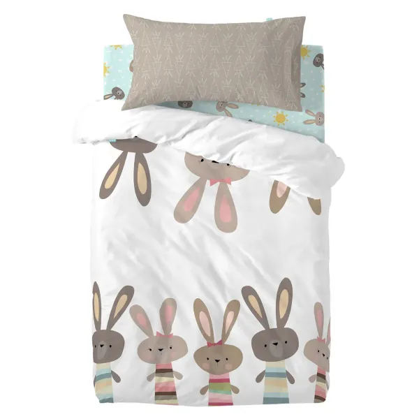 Duvet cover set HappyFriday Moshi Moshi Rabbit Family Multicolour Baby Crib 2 Pieces