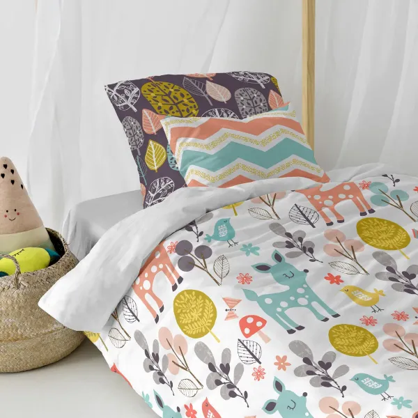 Duvet cover set HappyFriday Moshi Moshi Woodland Multicolour Single 2 Pieces