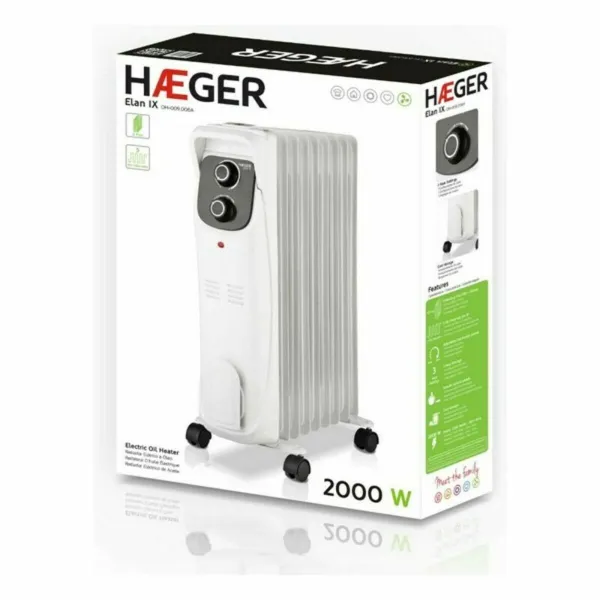 Öljytäytteinen lämpöpatteri (9-lokeroinen) Haeger OH-009.006A 2000 W Valkoinen