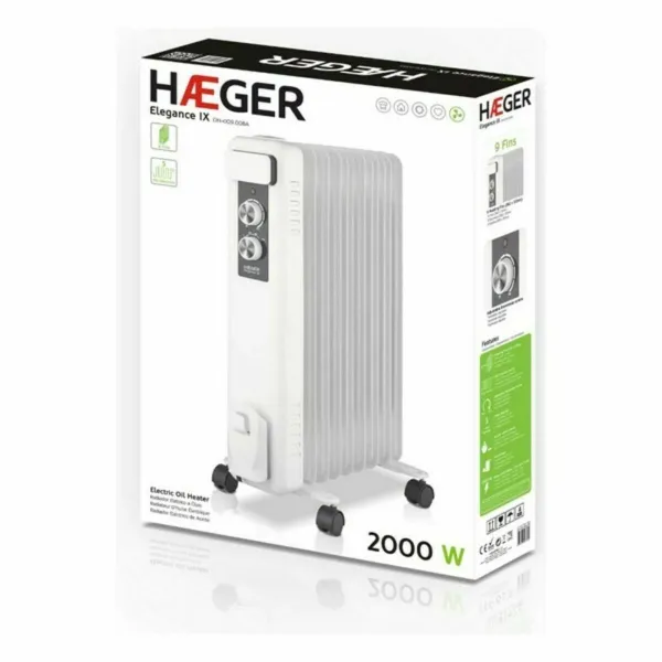 Öljytäytteinen lämpöpatteri (9-lokeroinen) Haeger OH-009.008A 2000 W Valkoinen