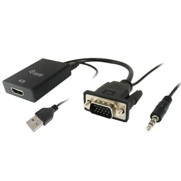 VGA - HDMI su garsu adapteris Equip 119038 Juoda 20 cm