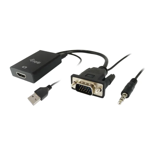 VGA - HDMI su garsu adapteris Equip 119038 Juoda 20 cm