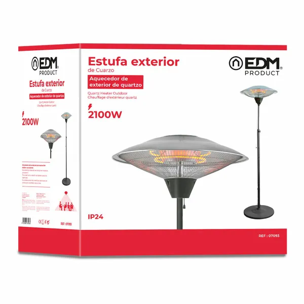 Kvarca Sildītājs EDM 07093 07093 2100 W Ø 56,5 x 190 cm Balts Melns