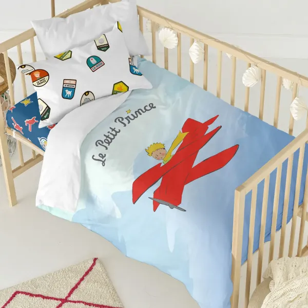 Duvet cover set HappyFriday Le Petit Prince Son Avion Multicolour Baby Crib 2 Pieces