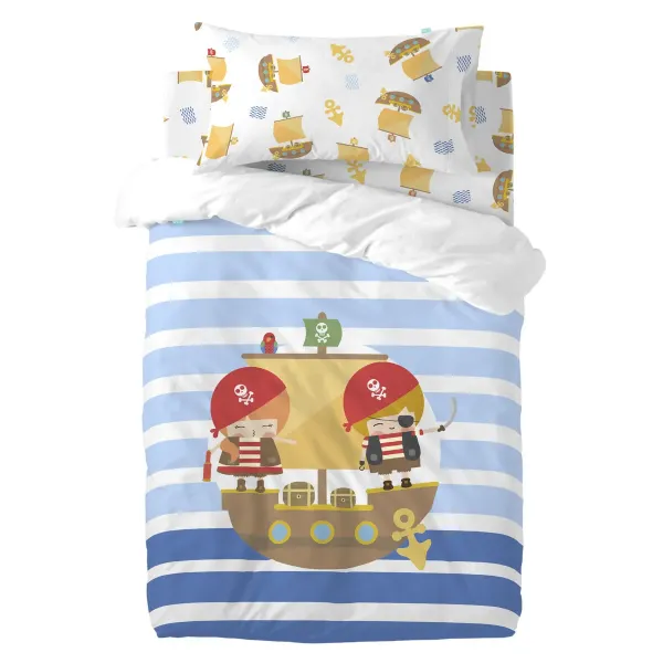 Duvet cover set HappyFriday Happynois Pirate Ship Multicolour Baby Crib 2 Pieces