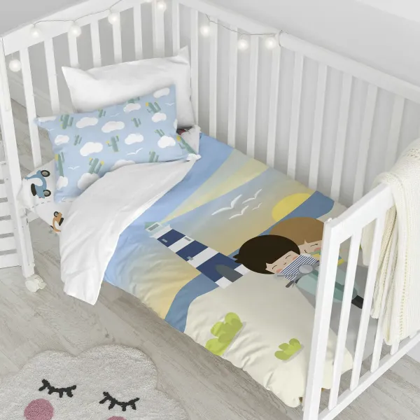 Duvet cover set HappyFriday Happynois Summer Time Multicolour Baby Crib 2 Pieces