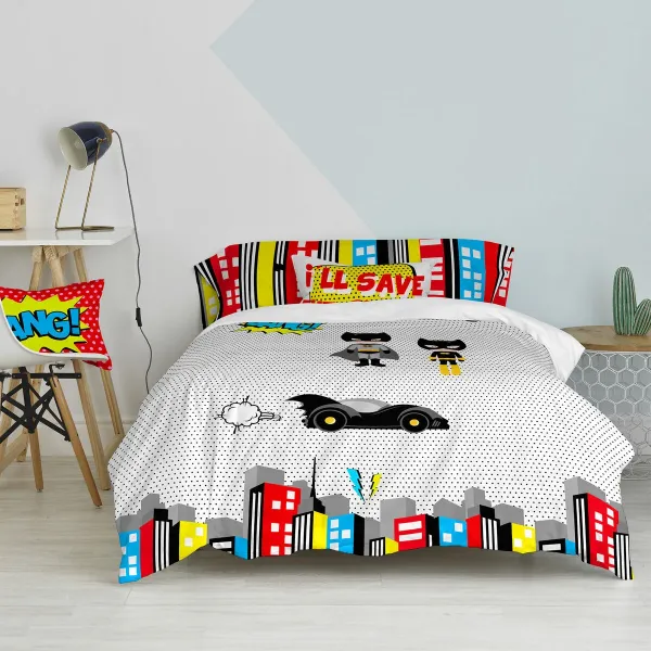 Duvet cover set HappyFriday Mr Fox Bat Multicolour Single 2 Pieces