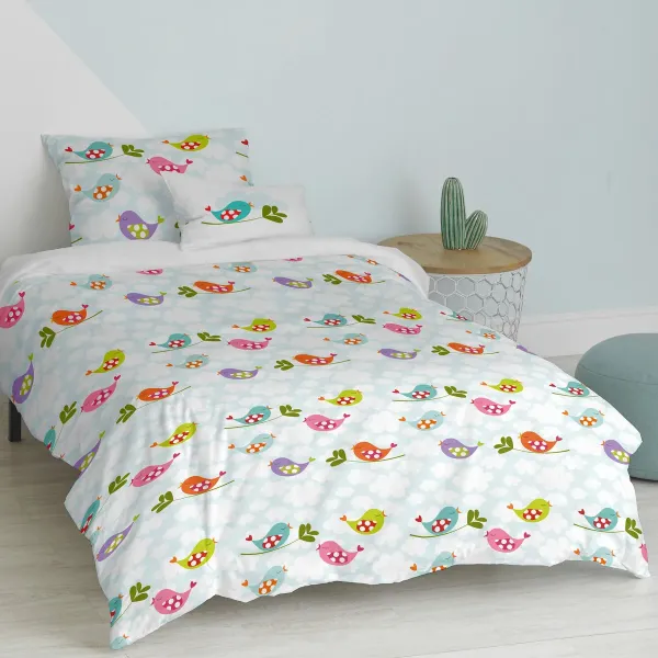 Duvet cover set HappyFriday Mr Fox Little birds Multicolour Single 2 Pieces