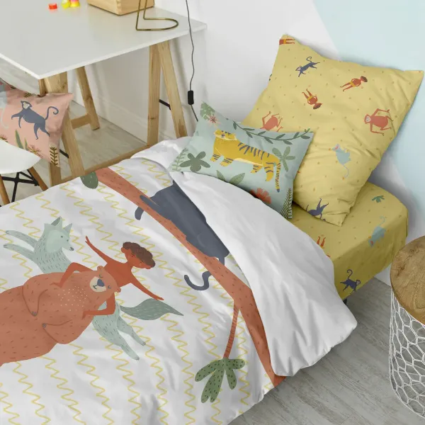 Duvet cover set HappyFriday Mr Fox Jungle life  Multicolour Single 2 Pieces