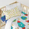 Duvet cover set HappyFriday Mr Fox Space rocket Multicolour Baby Crib 2 Pieces