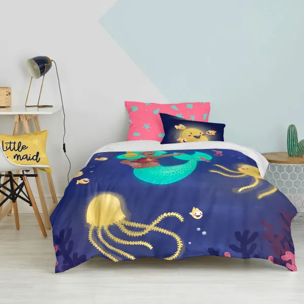 Duvet cover set HappyFriday Mr Fox Happy mermaid Multicolour Single 2 Pieces