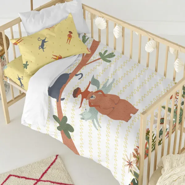 Duvet cover set HappyFriday Mr Fox Jungle life  Multicolour Baby Crib 2 Pieces