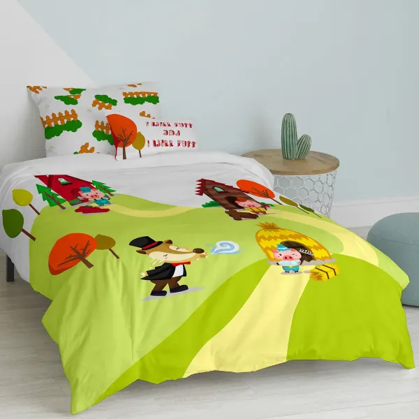 Duvet cover set HappyFriday Mr Fox Piggys  Multicolour Single 2 Pieces