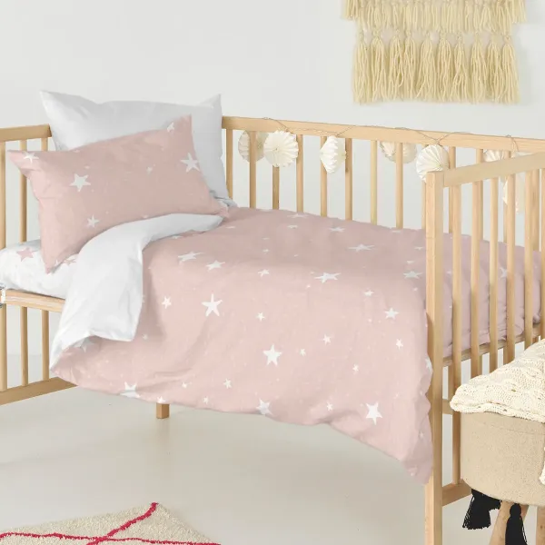 Duvet cover set HappyFriday Basic Kids Pink Baby Crib 2 Pieces