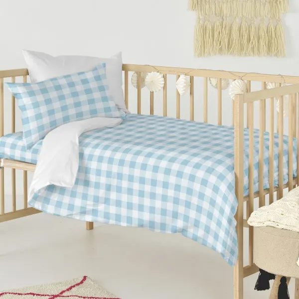 Duvet cover set HappyFriday Basic Kids Blue Baby Crib Gingham 2 Pieces