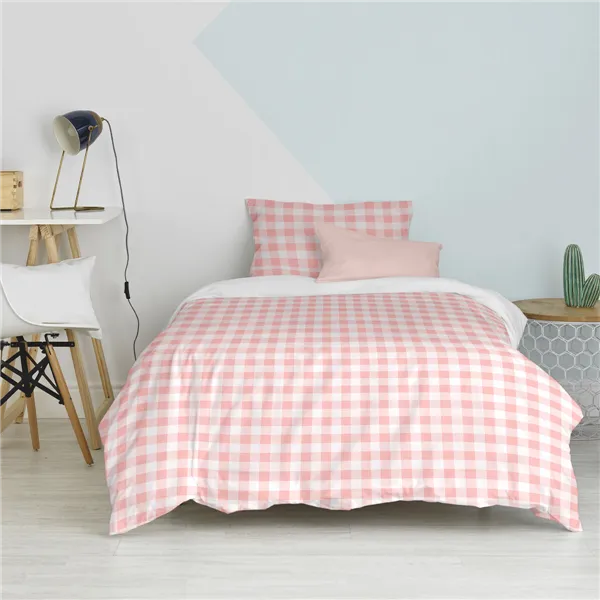 Duvet cover set HappyFriday Basic Kids Pink Single Gingham 2 Pieces