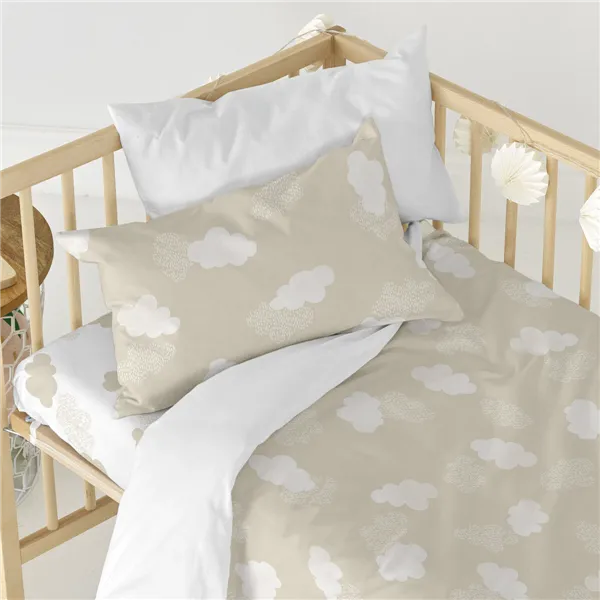 Duvet cover set HappyFriday Basic Kids Beige Baby Crib 2 Pieces