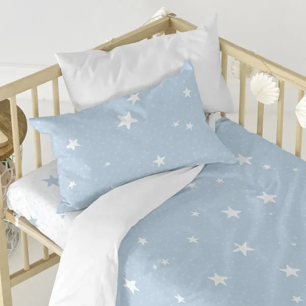 Duvet cover set HappyFriday Basic Kids Blue Baby Crib 2 Pieces