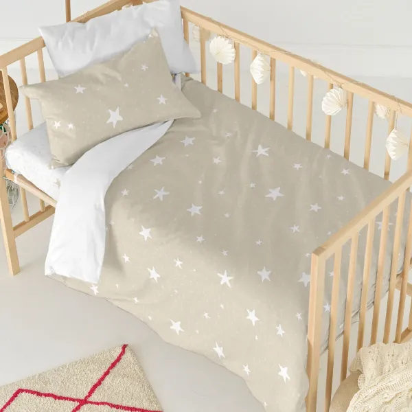 Duvet cover set HappyFriday Basic Kids Beige Baby Crib 2 Pieces